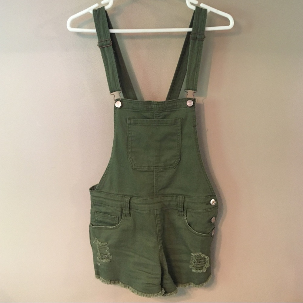 Olive Green Overall Shorts